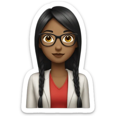 Long straight black hair girl with red glasses sticker