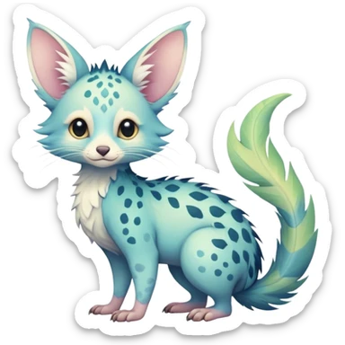 Feral Rare Fantasy cute realistic pastel tropical Vernid-Trico-species by LiLaiRa, random markings, tufted tail, tufted ears, full body sticker