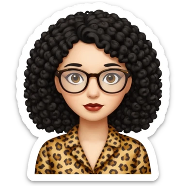 A women who wears glasses with a black curly hair, in a leopard print dress  sticker