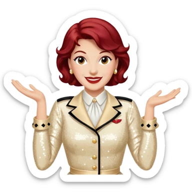 LaVerne Andrews from The Andrews Sisters with dark red hair, cream sequin outfit sticker