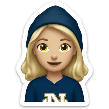 Blonde girl wearing Notre Dame sweatshirt  sticker
