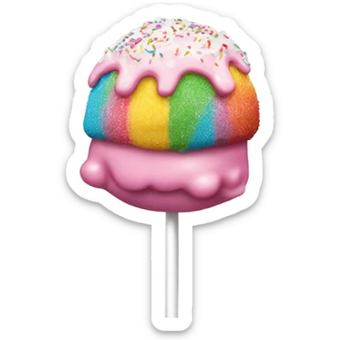 Cake pop with pink icing and rainbow sprinkles and white drizzle  sticker