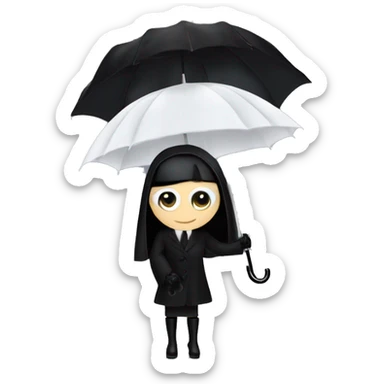 Audrey Hepburn as Morticia Addams at a rainy funeral holding a lacey umbrella. funeral veil ,gloves,purse.  sticker
