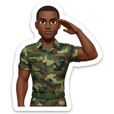 I need a black male military make soldier well built with muscle muscles soldier and camouflage green uniform saluting sticker