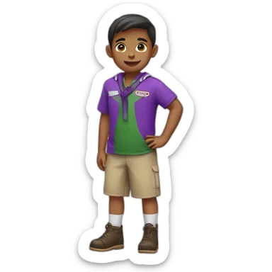 scout kid with a purple and white neckerchief and a green polo shirt sticker