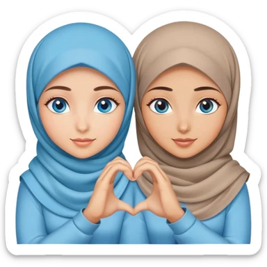 Turkish beautiful finish Konya two girls blue eyes with hijab and saying love with hand gesture sticker