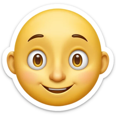 3D yellow emoji, classic round face, cartoon style, Apple emoji style, exaggerated long nose like Pinocchio, guilty smiling expression, eyes looking sideways mischievously, glossy texture, soft shadows, isolated on white background, high detail, realistic rendering sticker