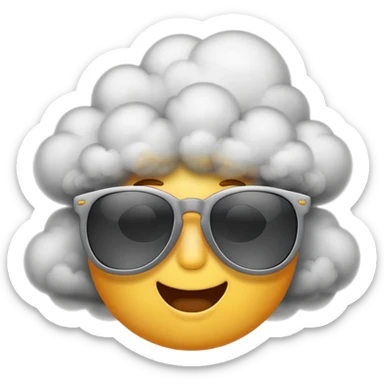 An emoji with sunglasses, exhaling a cloud of smoke.  sticker