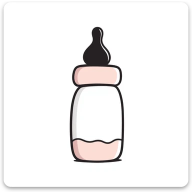 a baby bottle with a cap and nipple, pastel colors dd9fb0, ffc6d3, a3bfc9, c4bee2, f1b091, detailed hand-drawn doodle style sticker