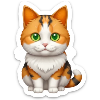 full body calico tabby + white cat with small head and fat body sticker