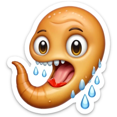 a crying worm that is soaking wet at th sticker