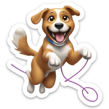 Dog playing jump rope  sticker