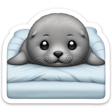 A seal laying in bed sticker