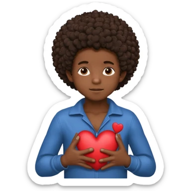 I want a black boy with chocolate skin and a small messy afro holding a heart close to his chest with his hands over the heart as if to present it to someone he loves. I want the name “Aja” on the heart. sticker
