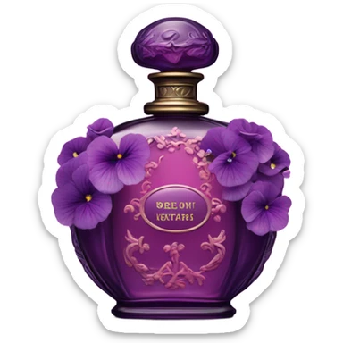 Dark pink vintage French style perfume bottle with violet pansies  sticker