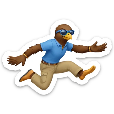 friendly anthropomorphised male eagle in a shirt and pants jumping wearing sunglasses sticker