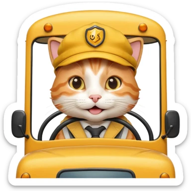 happy cat driving a school bus sticker
