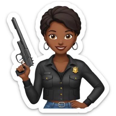 A sexy black female gang member with a gun sticker