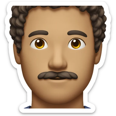 a picture of half of the body of a man strong with curly brown hair with mustache and no beard and big shoulders and chest sticker