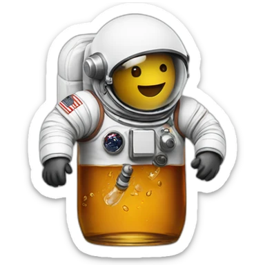 Astronaut with helmet closed swimming in a whiskey bottle sticker