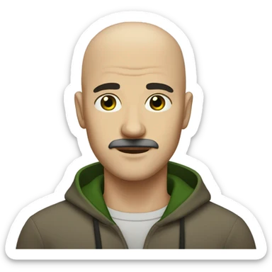 bald man with dark eyebrows green eyes and a light brown mustache  sticker