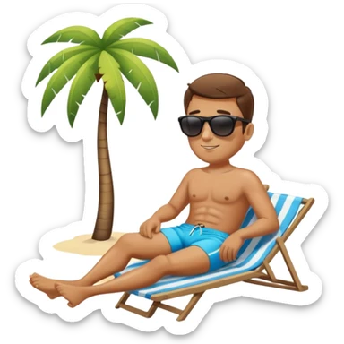 Man relaxing on beach with sunglasses and swim shorts sticker