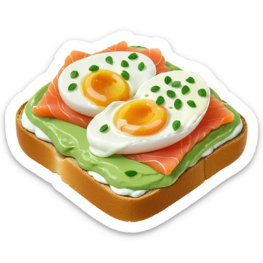 avocado toast with salmon and pachot eggs, under green cream  sticker