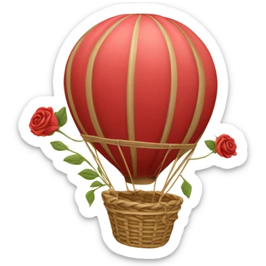 red hot air balloon and beige basket with roses sticker