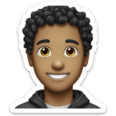 smiling boys with black curly hair sticker