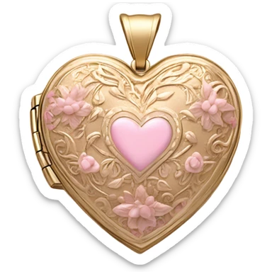 An ornate gold-framed heart locket with a soft pink satin ribbon tied into a bow. sticker