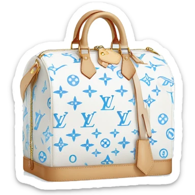 White Designer Louis Vuitton bag with baby blue monogram  sticker