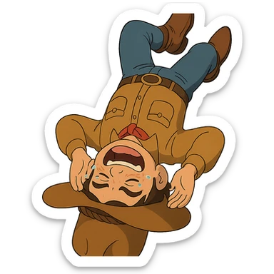 ghibli style crying laughing upside down cowboy sticker