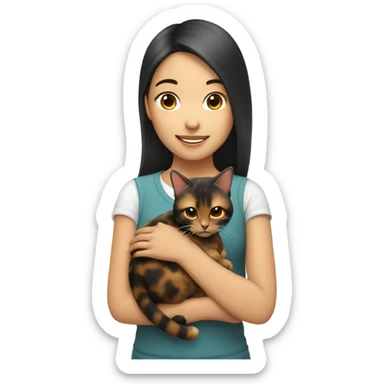 Asian girl holding tortoiseshell cat sticker