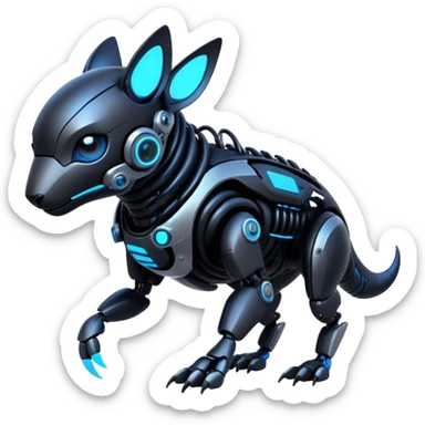 Modern futuristic black dark cyberpunk-fakemon-animal-creature with blue accents sticker