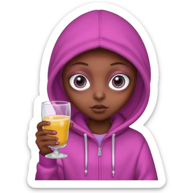 Aliens Pink dark skin, hoodie, cute big eyes, glass sticker