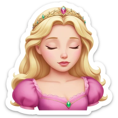 Sleeping Beauty Aurora from hips up, pink dress, blonde hair, minimal style, larger size sticker