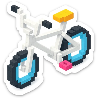 voxel style BMX bicycle, white color, isometric view sticker