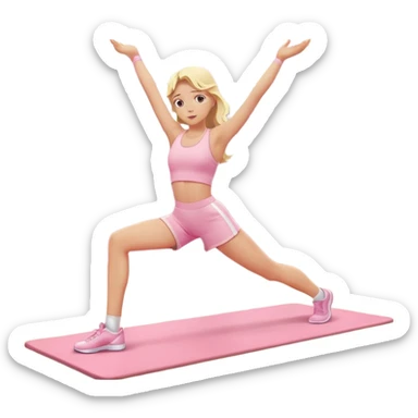 Cinematic Realistic angelic blonde girl stretching in light pink gym sticker