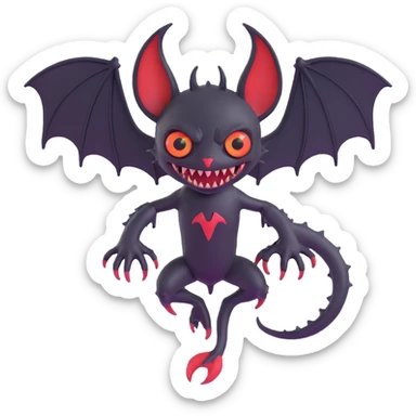 an all black reptilian bat-like creature. One cyclopian red eye in its face. no visible mouth or ears. 2 hind legs with claws. has a long tale with a stinger that drips green poison. no ears. no horns. no arms. visible bone-like stinger at end of tail sticker