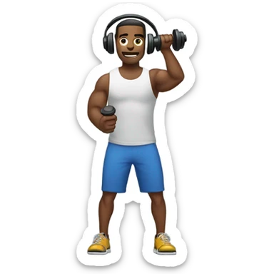 Man with headphones holding dumbbells  sticker