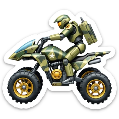 a 4-wheel camouflage army massive mech motorcycle shooting forward side-hill active suspension enemy mech off-road racing motorcycle  sticker