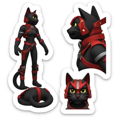 Edgy cool anthro black red cat warrior harness collar sticker