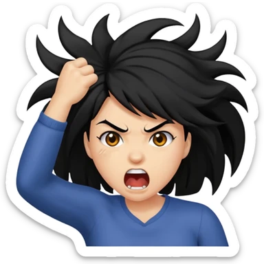 black haired woman ripping her hair out with rage sticker