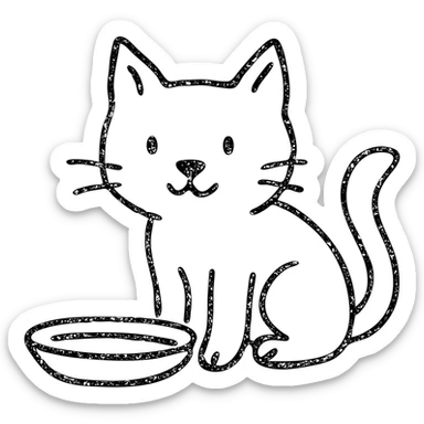 hand drawn outlined icon of a cat with a saucer of milk sticker