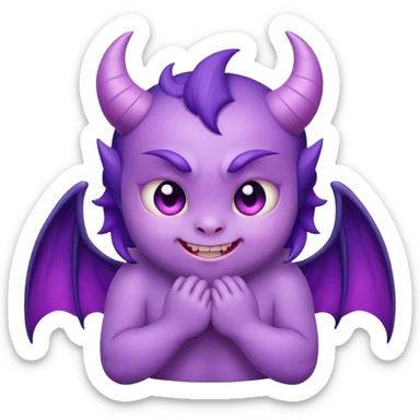 cute purple demon with small wings, blushing cheeks and a shy smile sticker