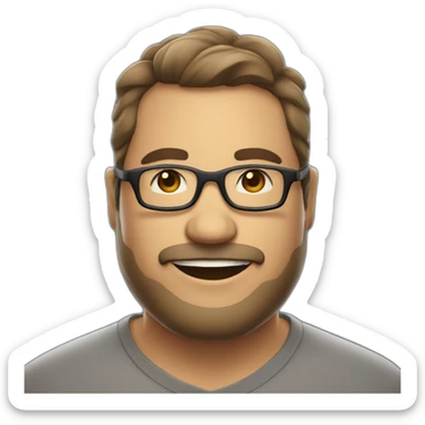 Mid age smiling chubby developer with light brown skin beards and glasses and a very short dark hair sticker