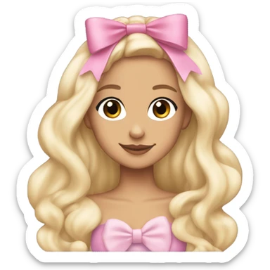 blonde ariana grande with a coquette pink bow on her hair sticker