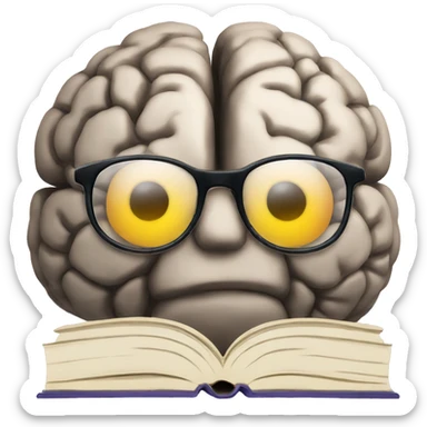 brain with glasses that reads books sticker