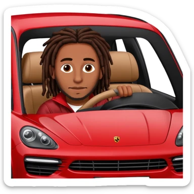 Red Porsche cayenne with guy with dark brown dreads sitting inside sticker