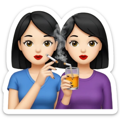 2 girls 1 smoking and 1 drinking black hair  sticker